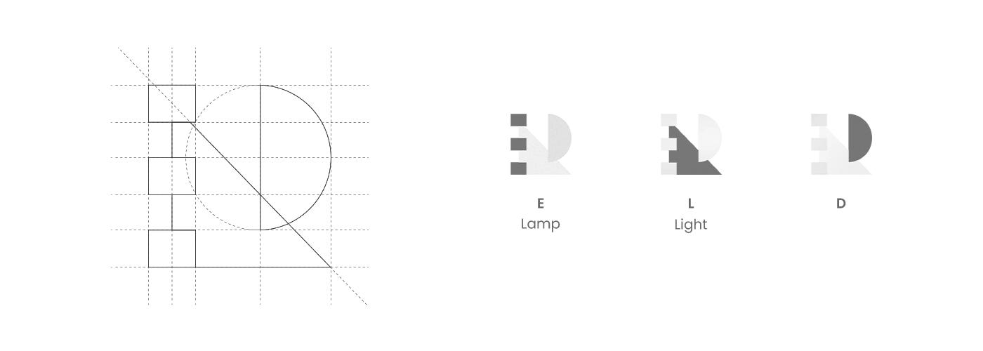 GRID de construção do logotipo da Escola de Lighting Design